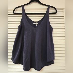 Navy Blue Loose-Fit Sleeveless V-Neck Top